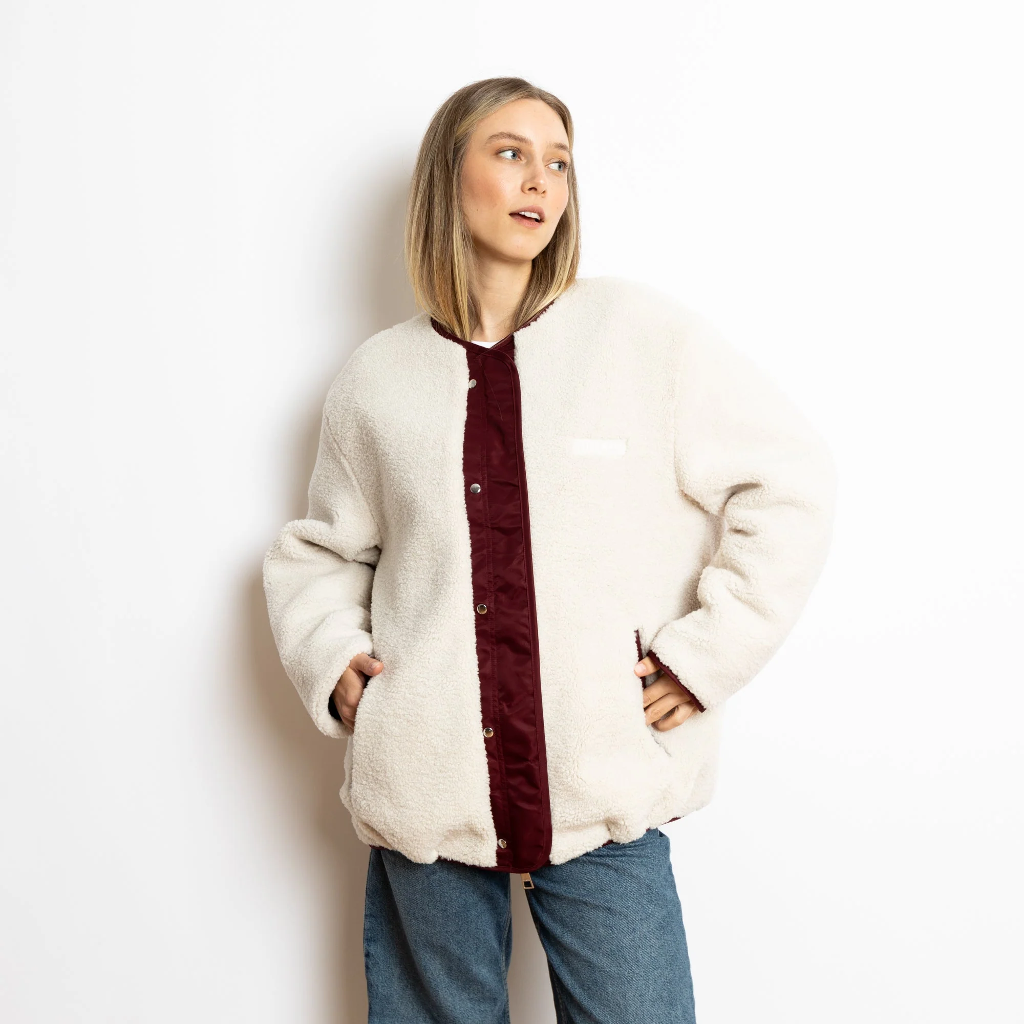 Reversible Bomber Jacket - wine red/sand - Image 13