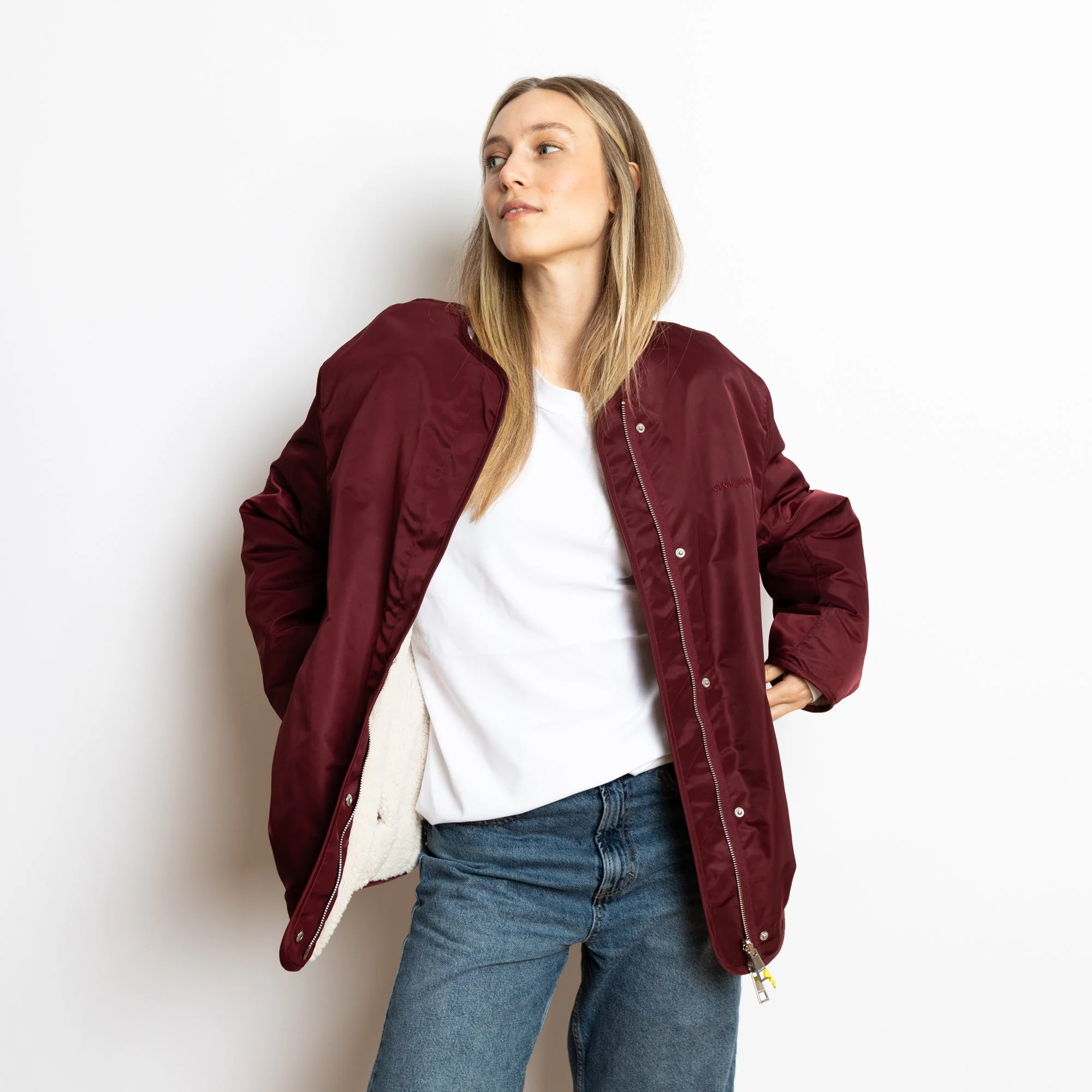 Reversible Bomber Jacket - wine red/sand - Image 14