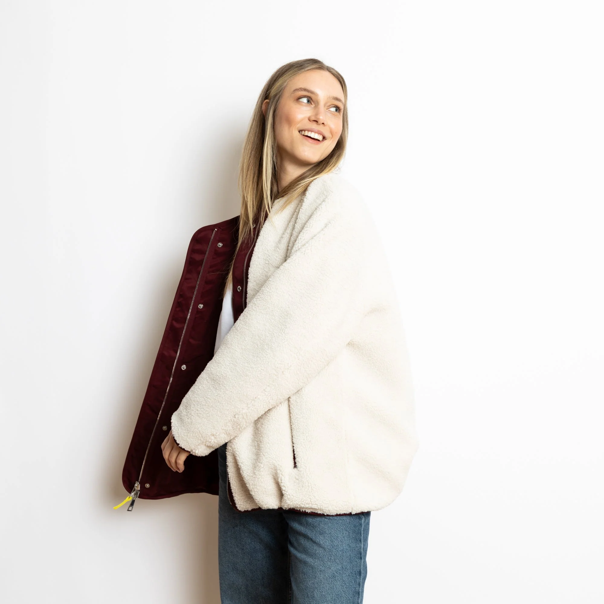 Reversible Bomber Jacket - wine red/sand - Image 15