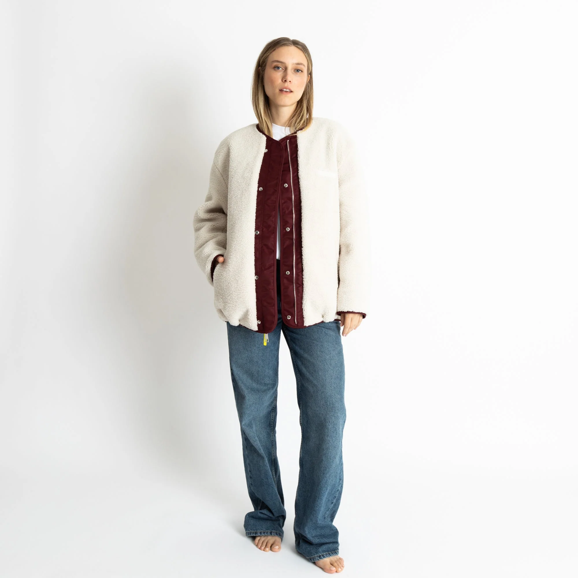 Reversible Bomber Jacket - wine red/sand - Image 5