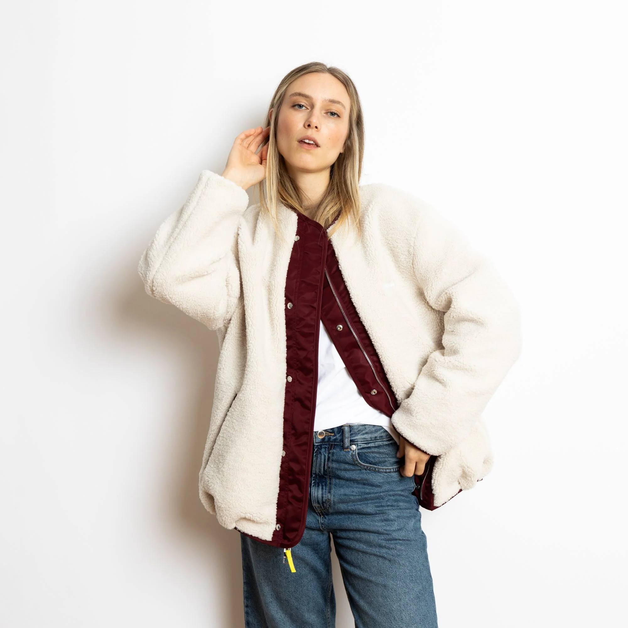 Reversible Bomber Jacket - wine red/sand - Image 6