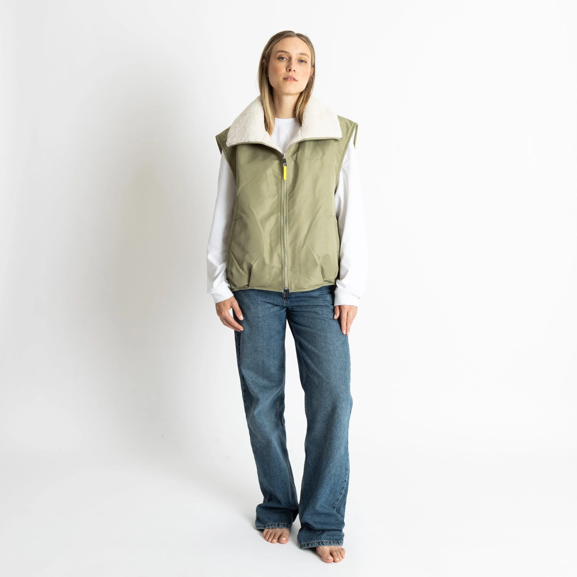 Reversible Bomber Vest - pale olive/sand - Image 5