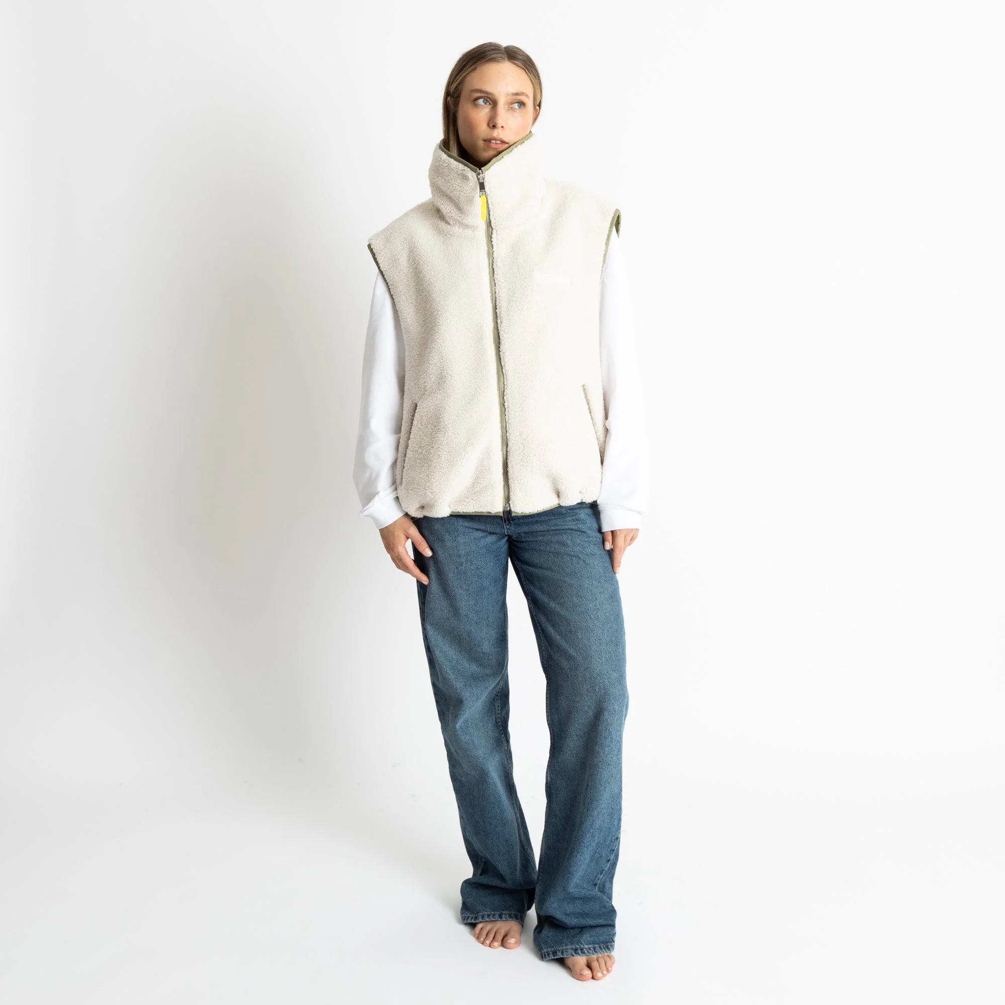 Reversible Bomber Vest - pale olive/sand - Image 6