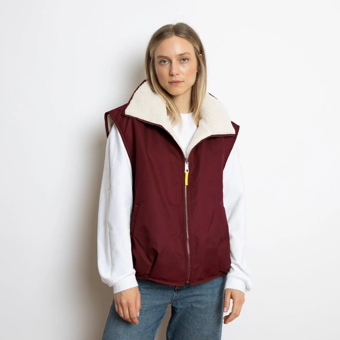 Reversible Bomber Vest - wine red/sand - Image 3
