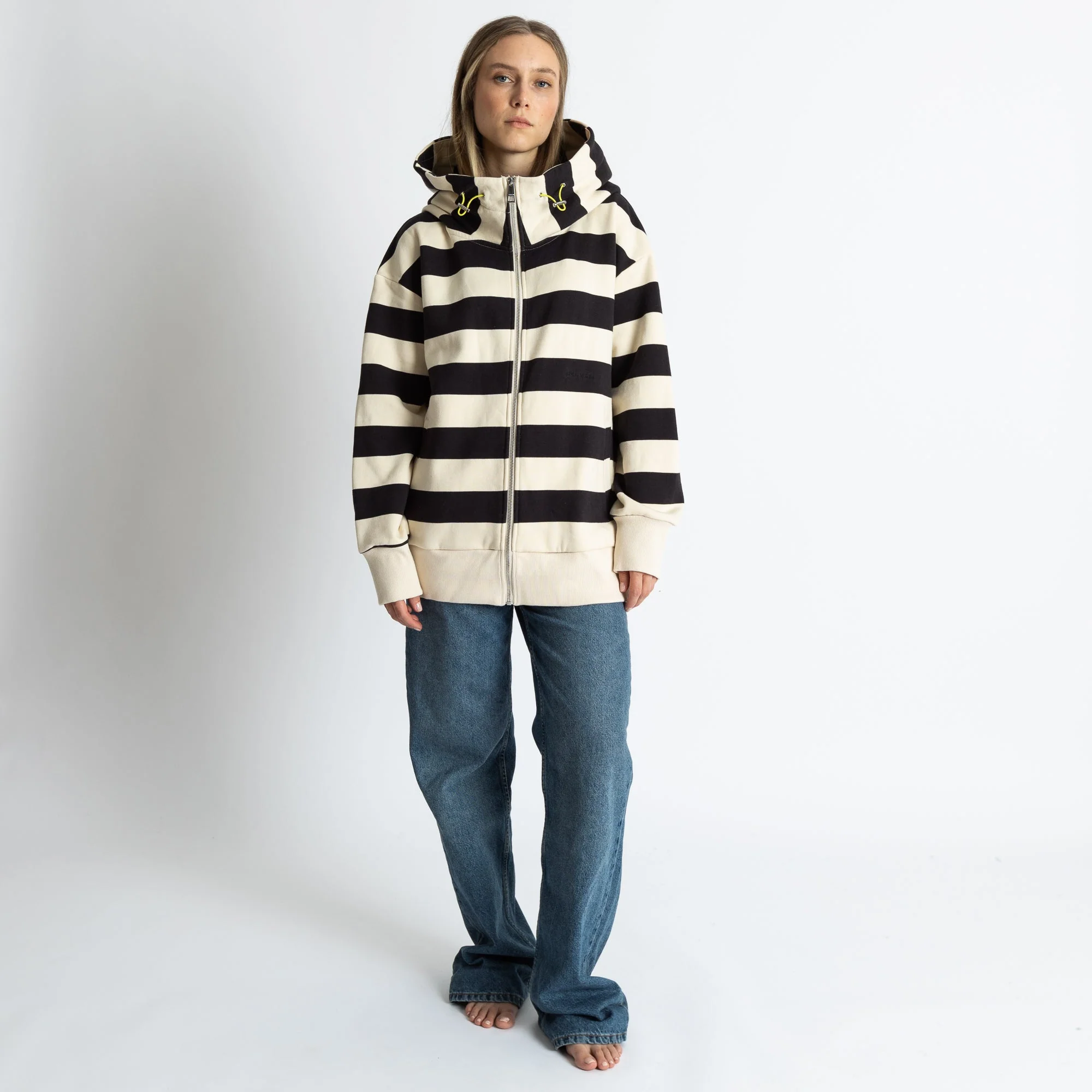 Sweat Jacket hoodie - bold stripes black/sand - Image 3