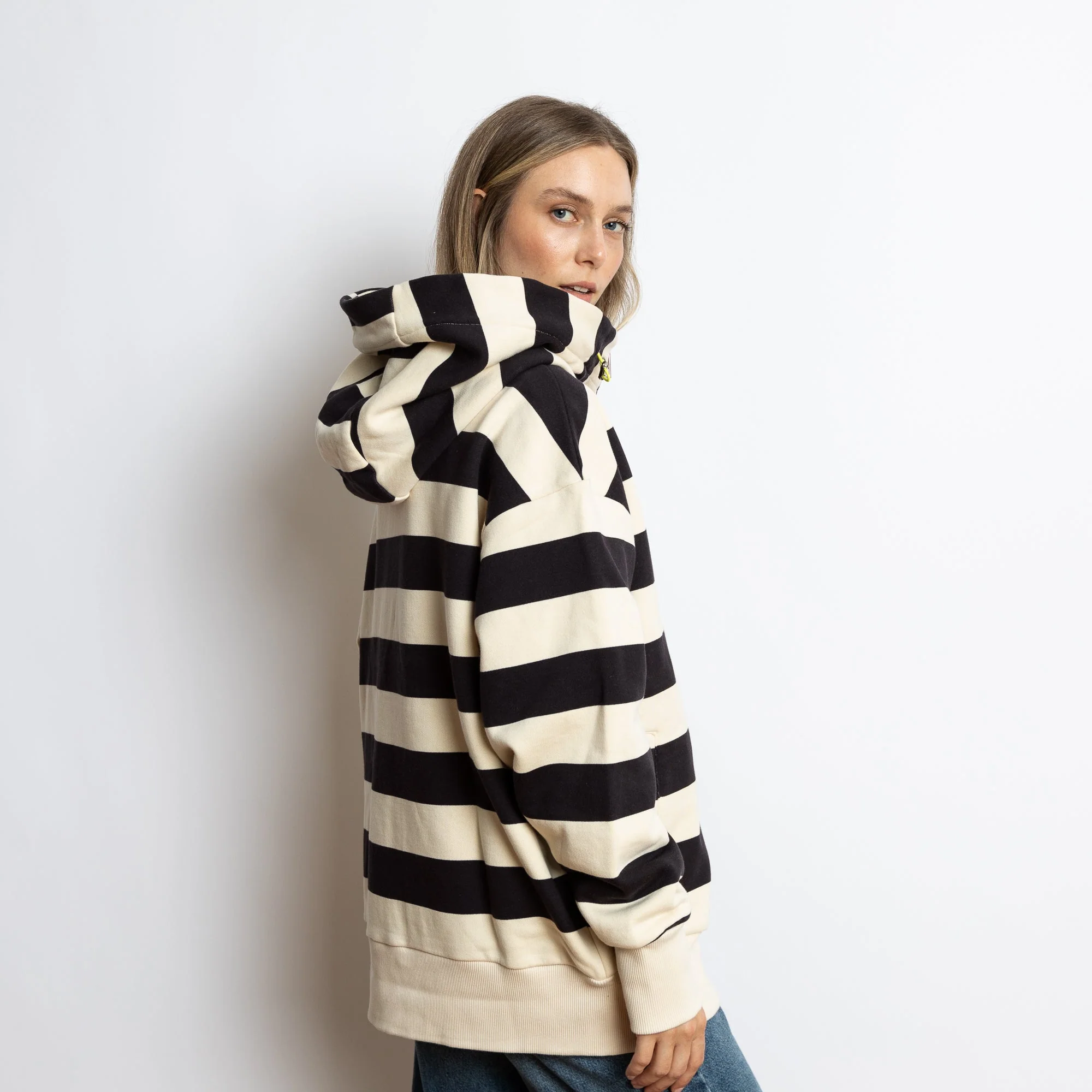 Sweat Jacket hoodie - bold stripes black/sand - Image 5