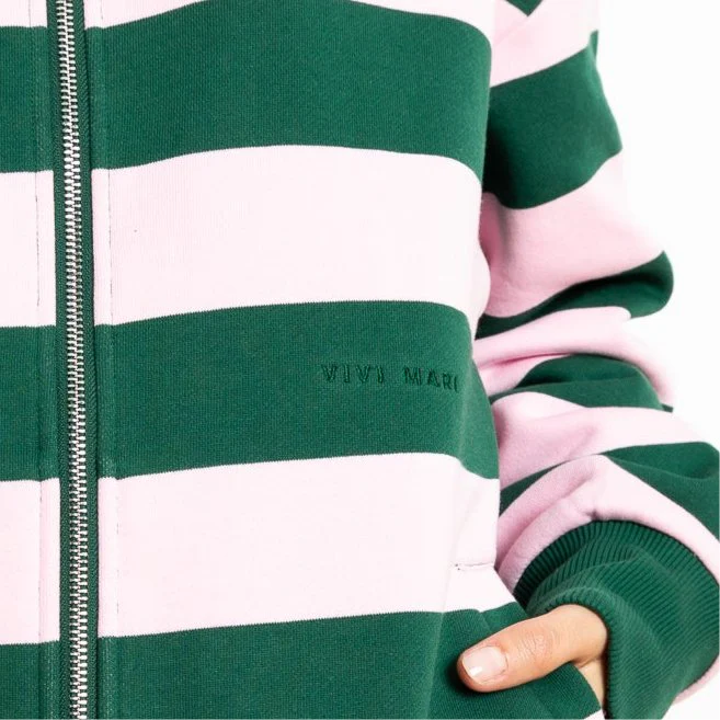 Sweat Jacket hoodie - bold stripes green/rosé - Image 10