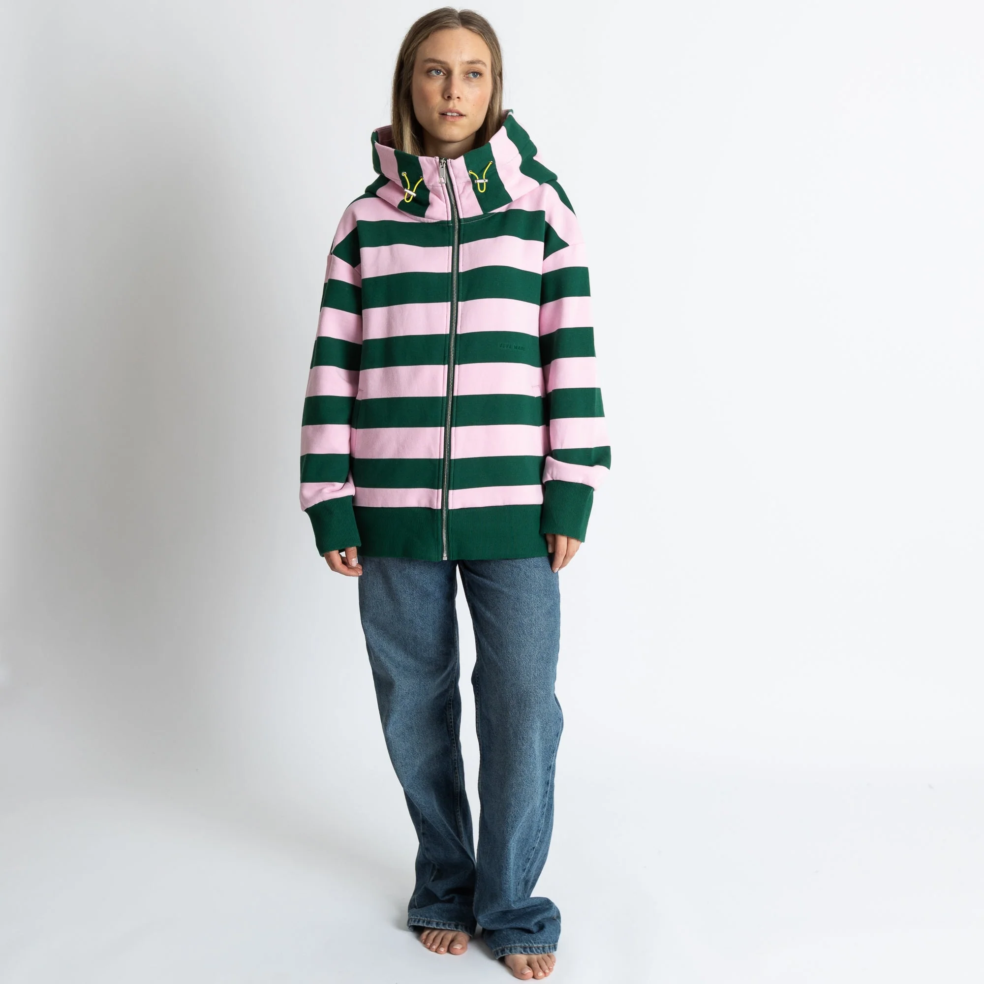 Sweat Jacket hoodie - bold stripes green/rosé - Image 3