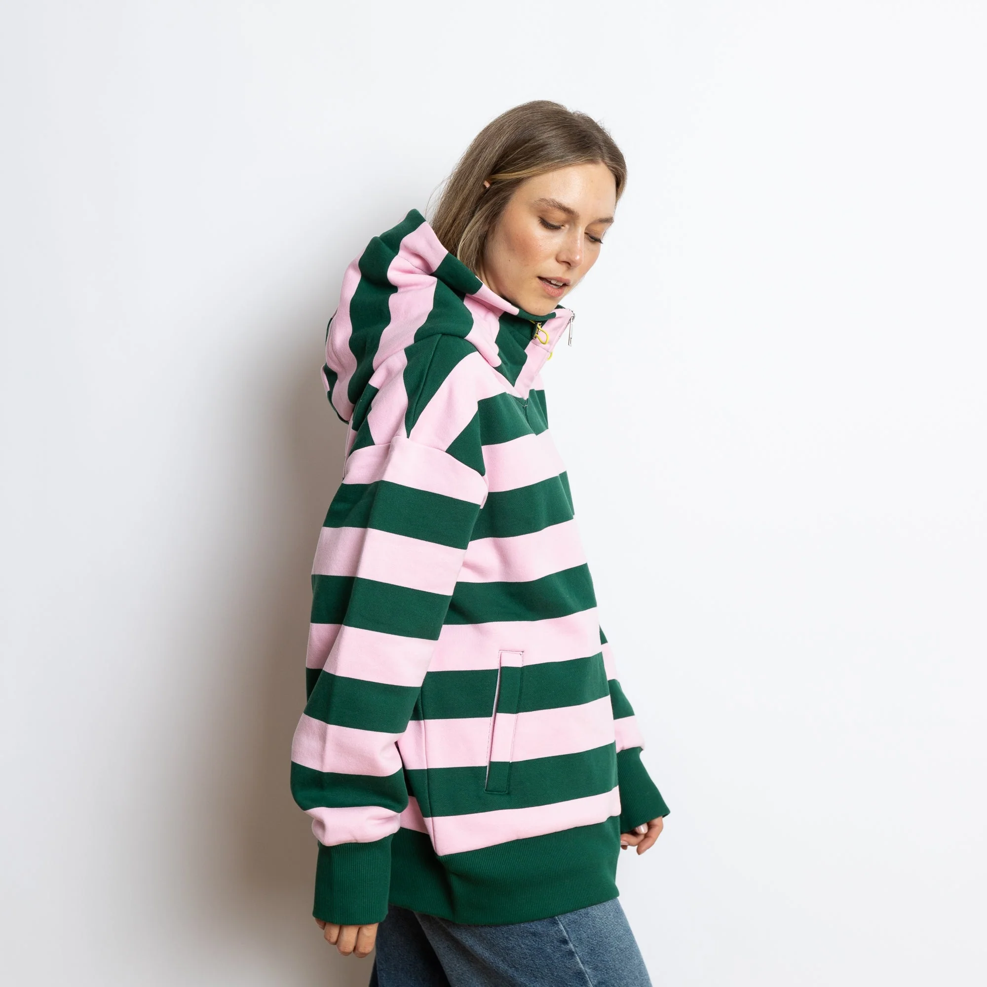 Sweat Jacket hoodie - bold stripes green/rosé - Image 4