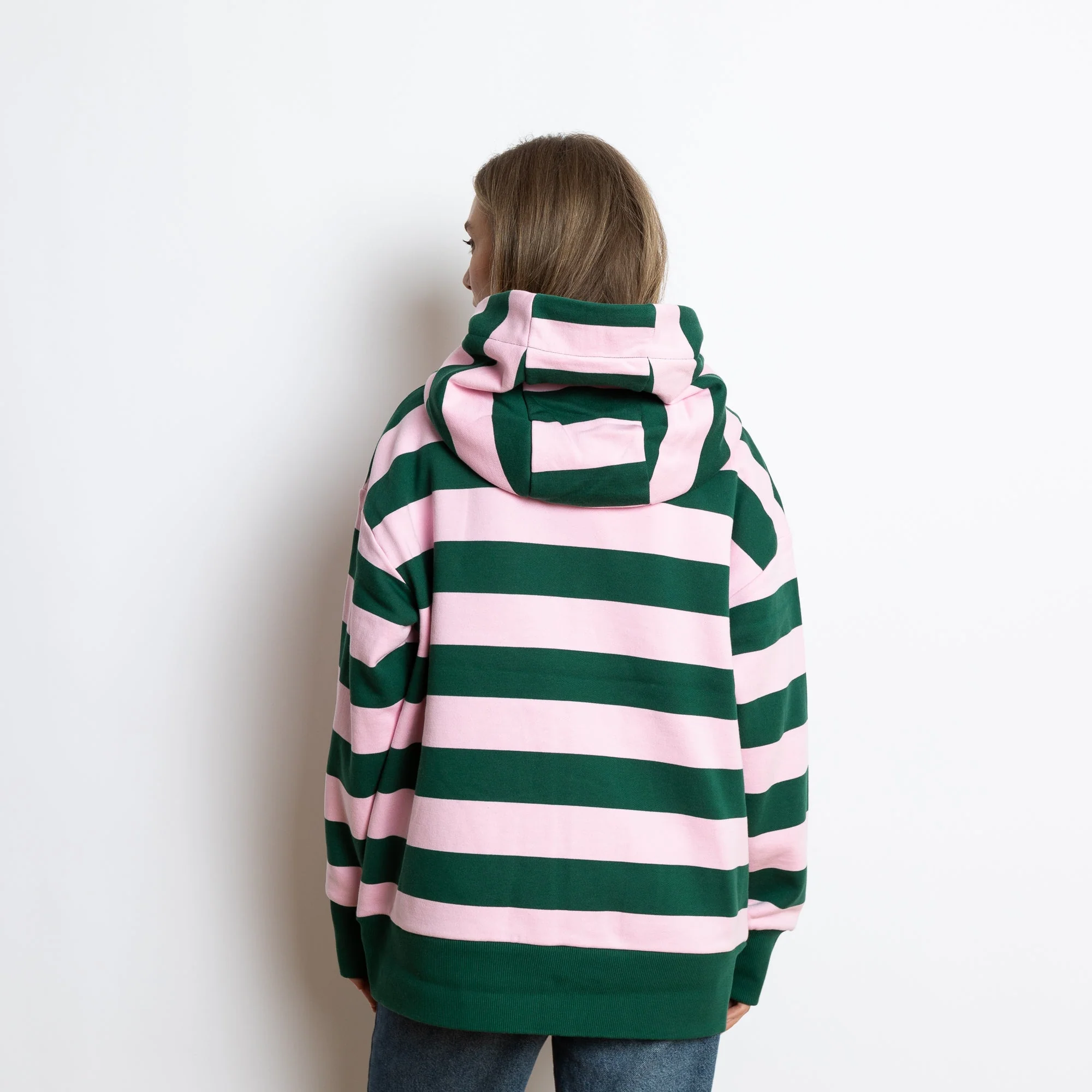 Sweat Jacket hoodie - bold stripes green/rosé - Image 5