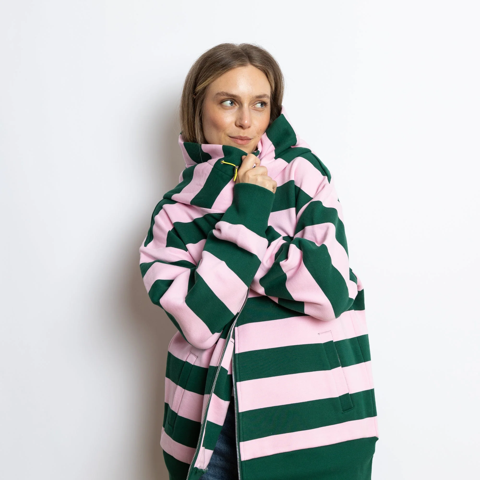 Sweat Jacket hoodie - bold stripes green/rosé - Image 8