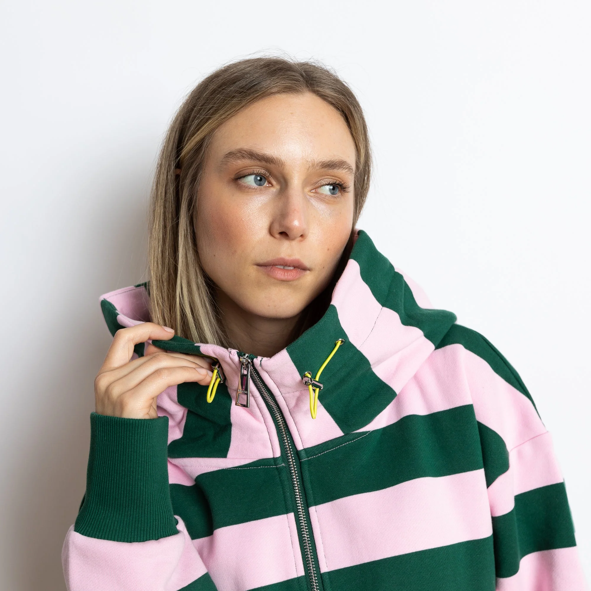 Sweat Jacket hoodie - bold stripes green/rosé - Image 9