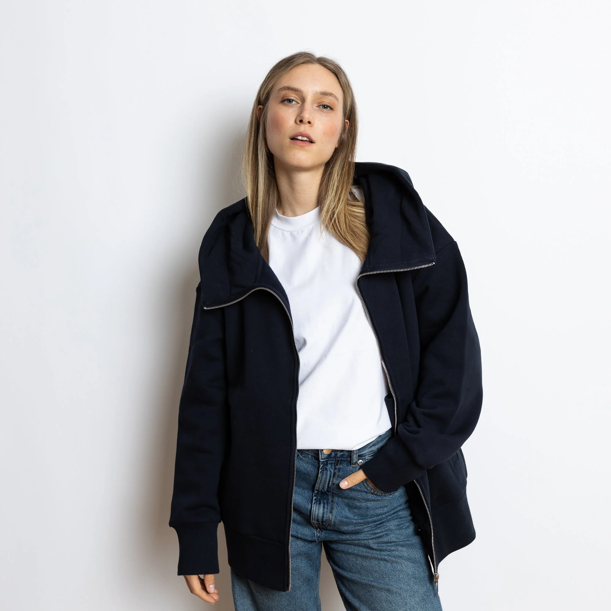Sweat Jacket hoodie - solid navy - Image 5