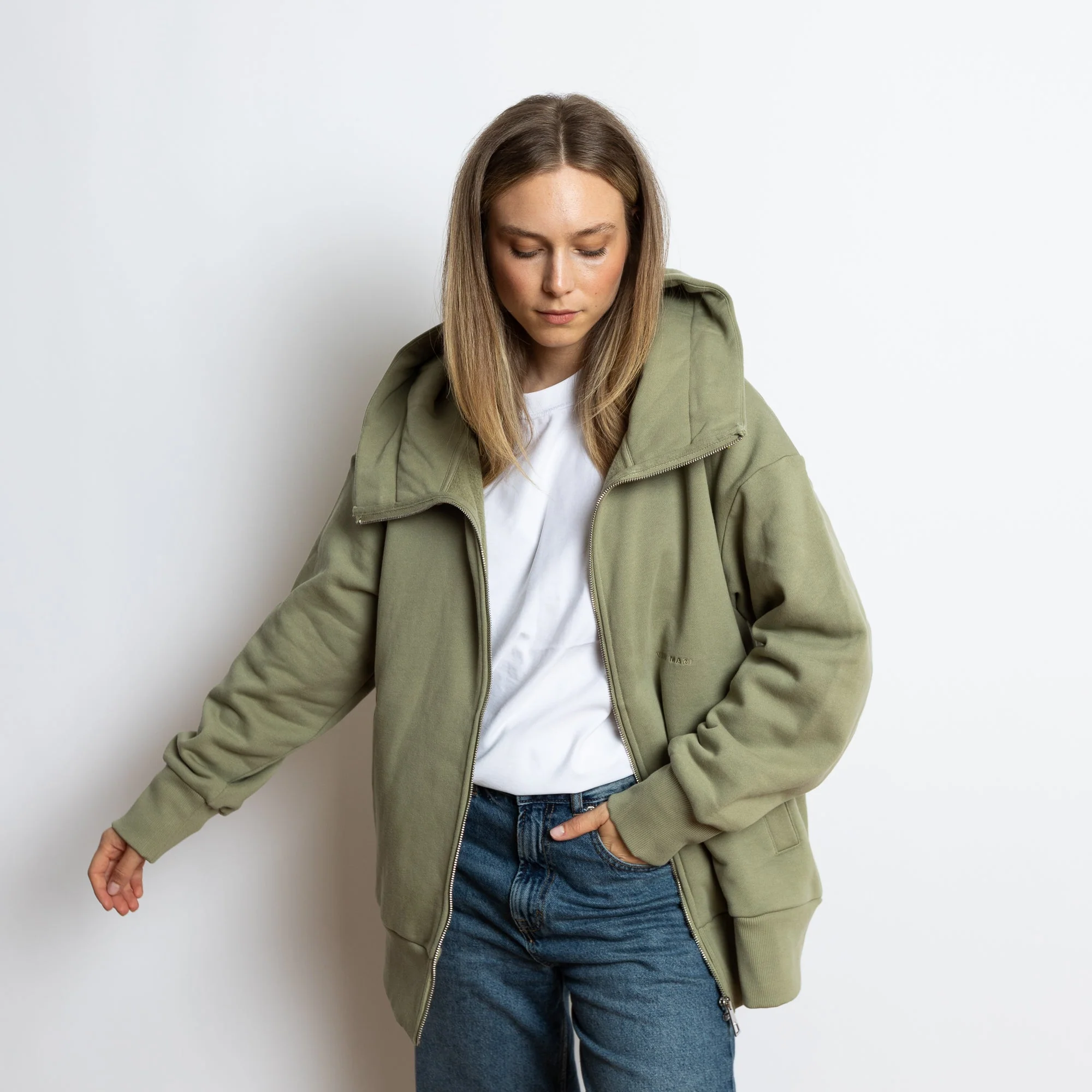 Sweat Jacket hoodie - solid pale olive - Image 5