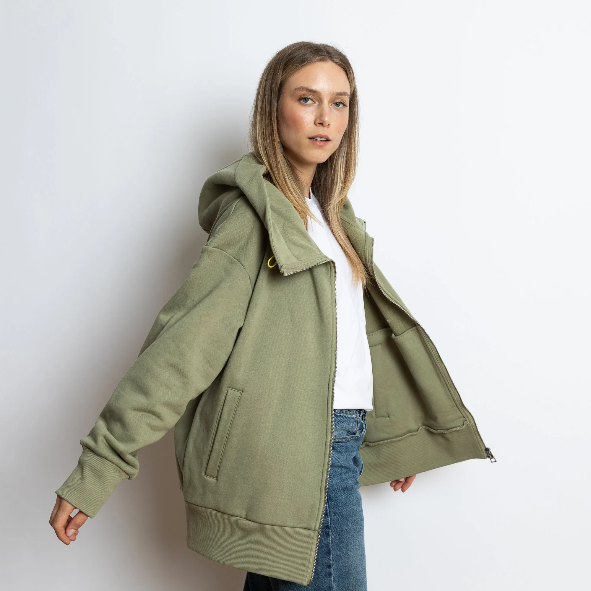 Sweat Jacket hoodie - solid pale olive - Image 6