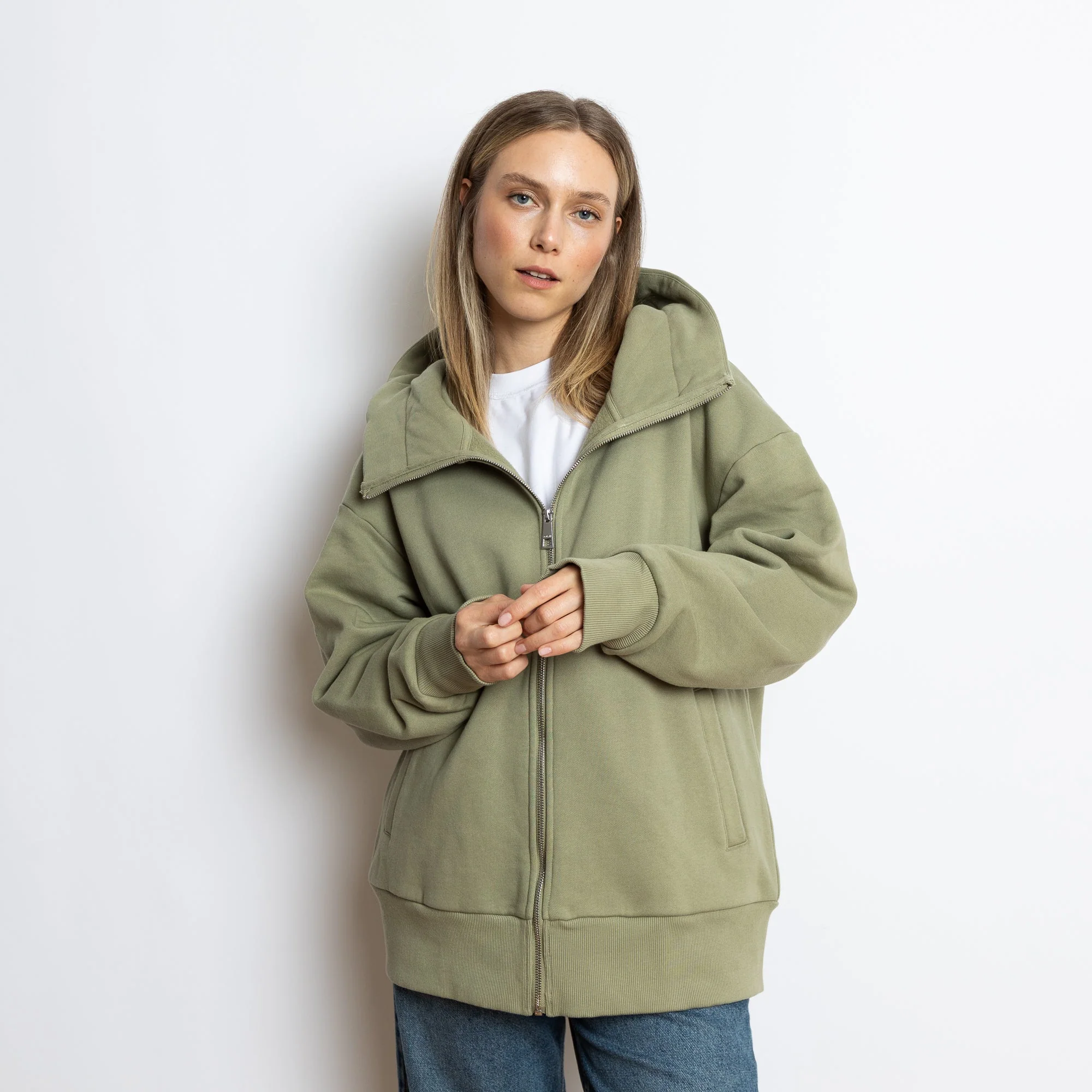 Sweat Jacket hoodie - solid pale olive - Image 7