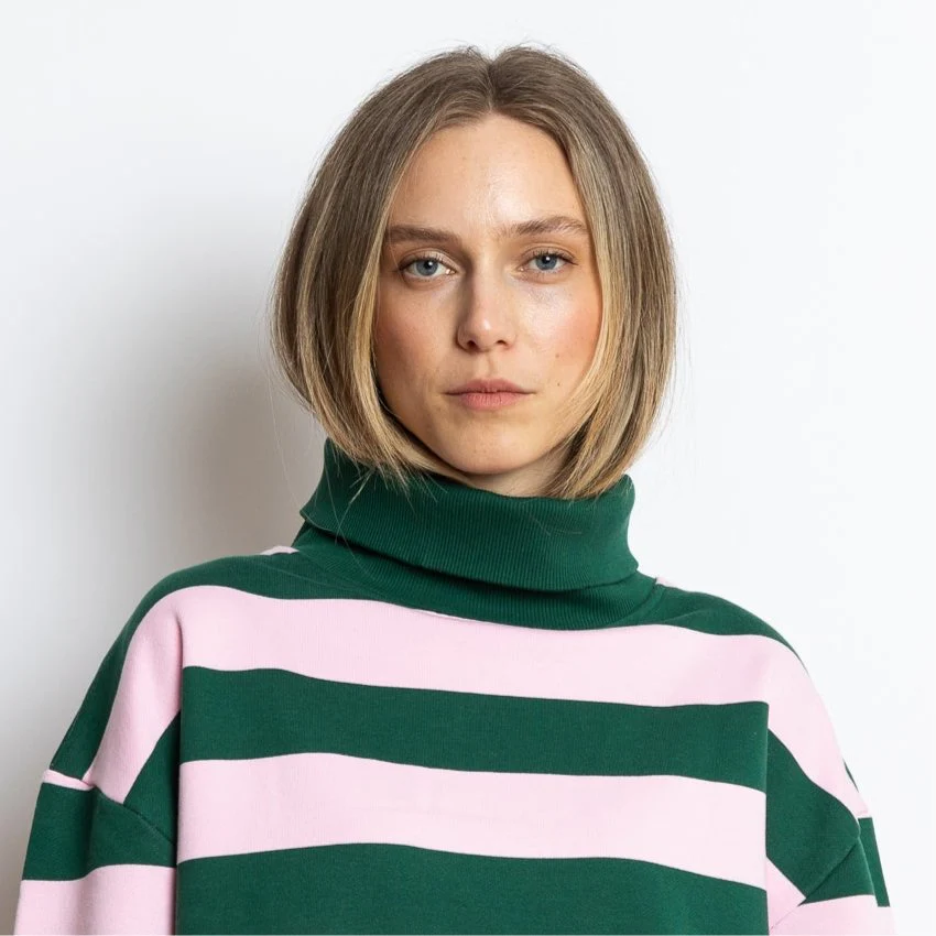 Sweatshirt turtle neck - bold stripes green/rosé - Image 11