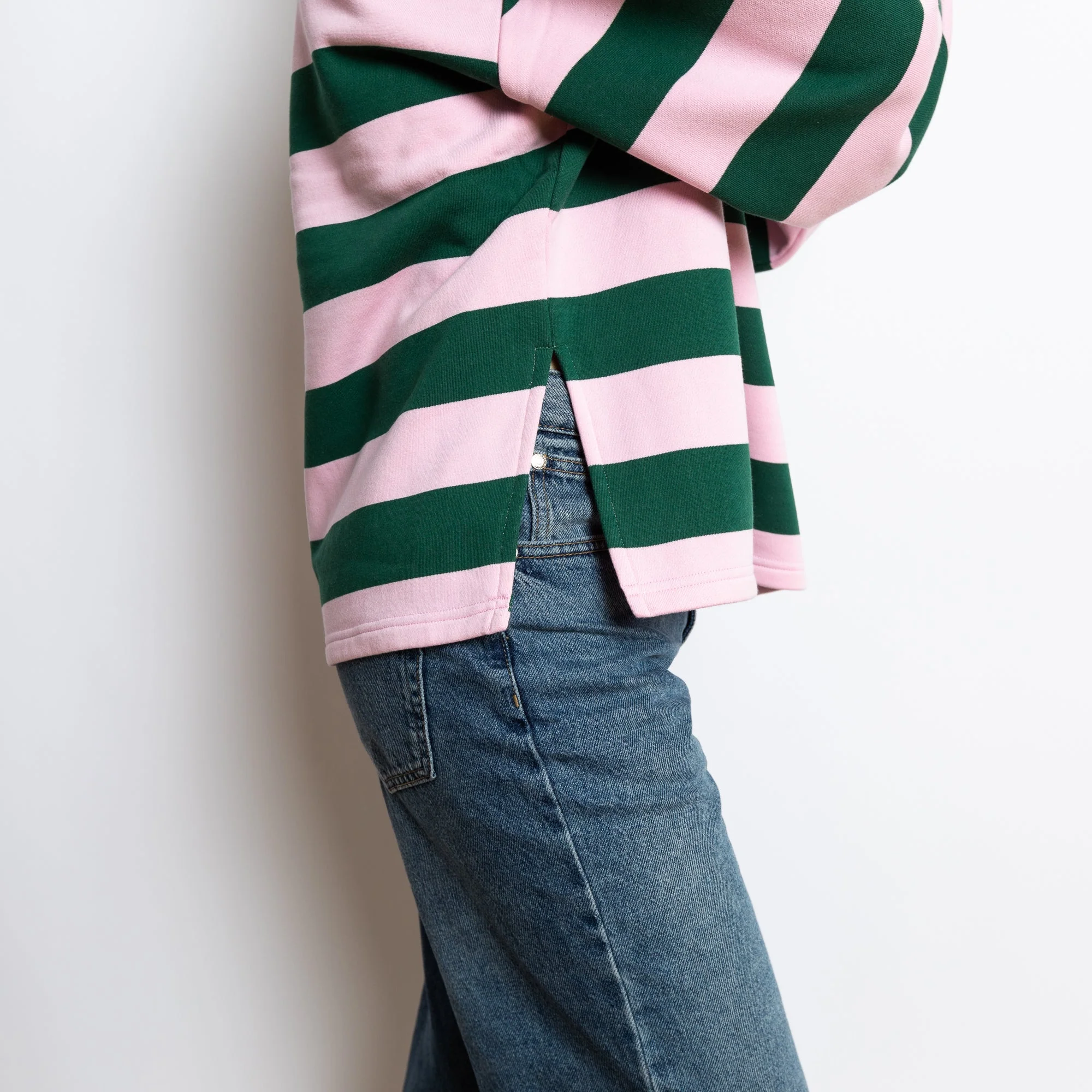 Sweatshirt turtle neck - bold stripes green/rosé - Image 6