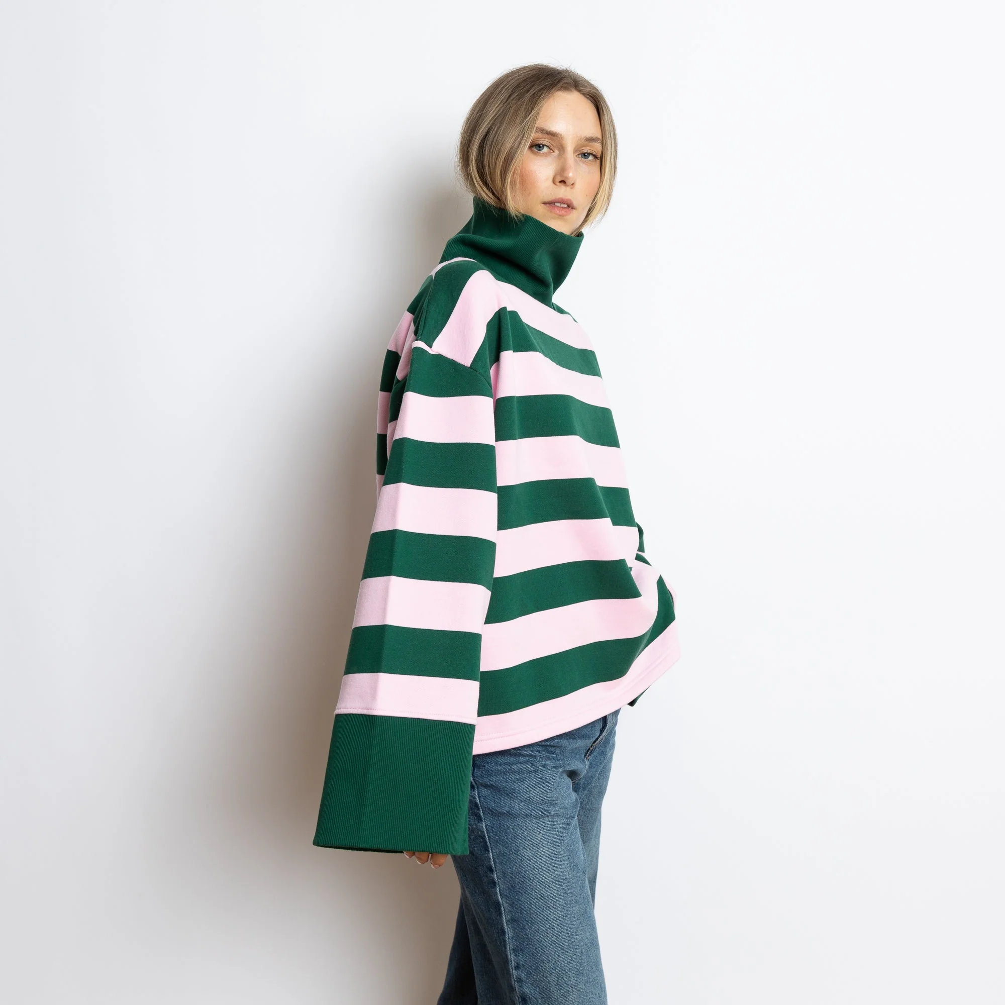 Sweatshirt turtle neck - bold stripes green/rosé - Image 7