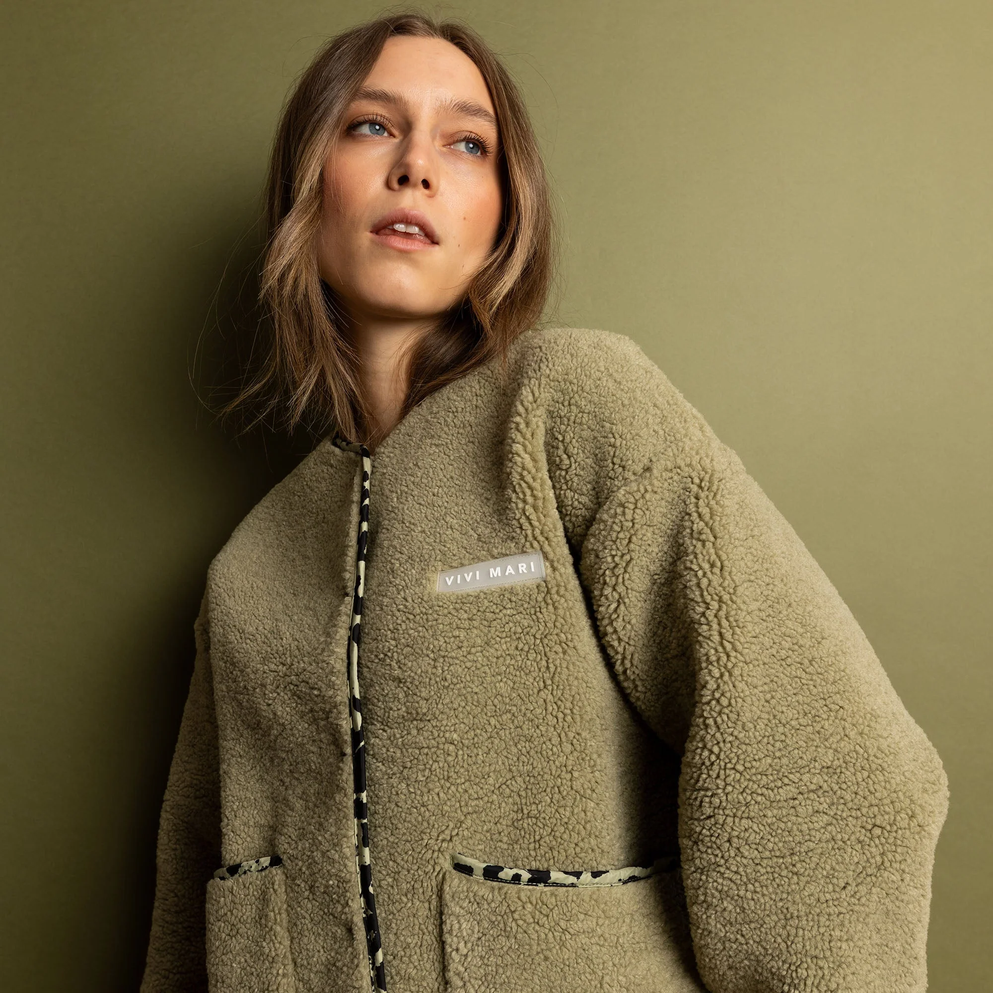 Teddy Fleece Jacket - pale olive - Image 10