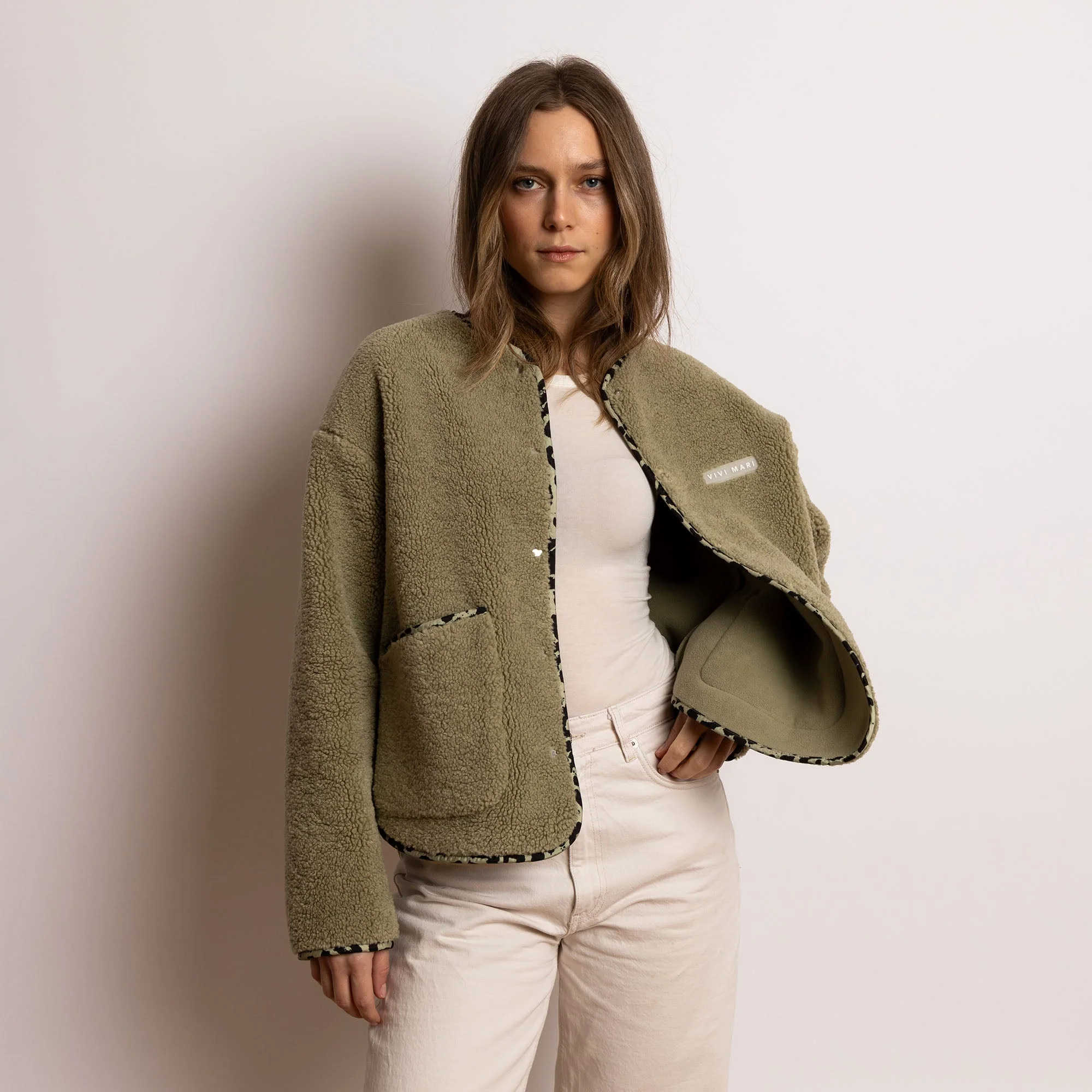 Teddy Fleece Jacket - pale olive - Image 12