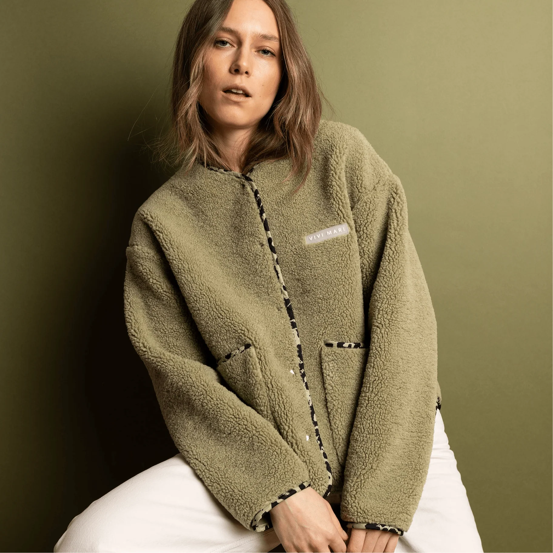 Teddy Fleece Jacket - pale olive - Image 3