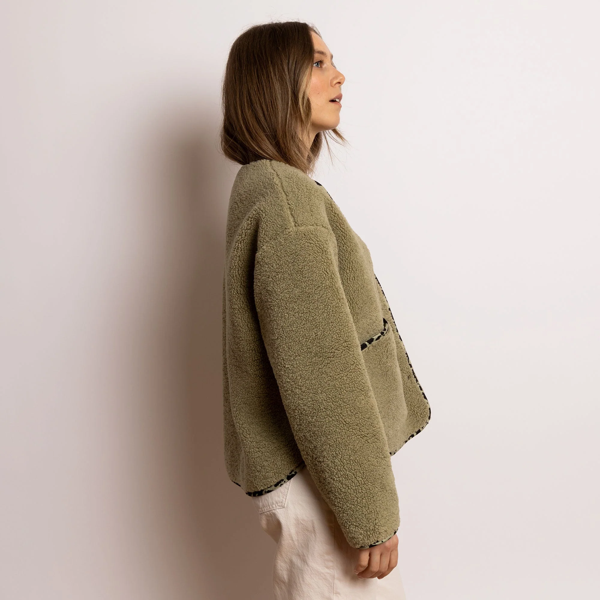 Teddy Fleece Jacket - pale olive - Image 4