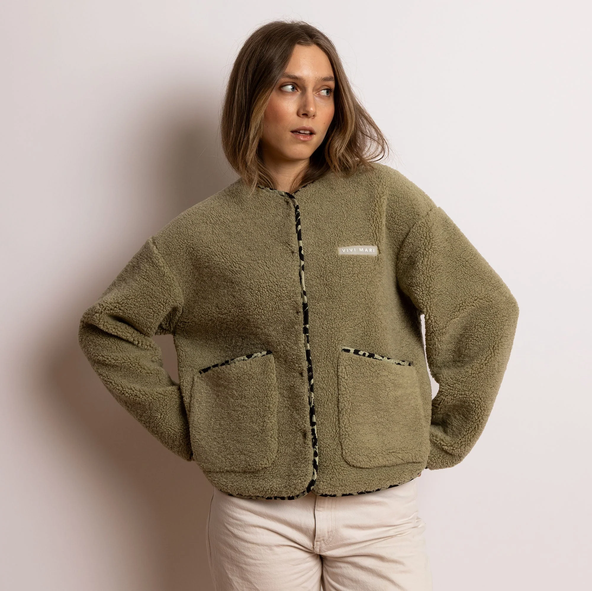 Teddy Fleece Jacket - pale olive - Image 6