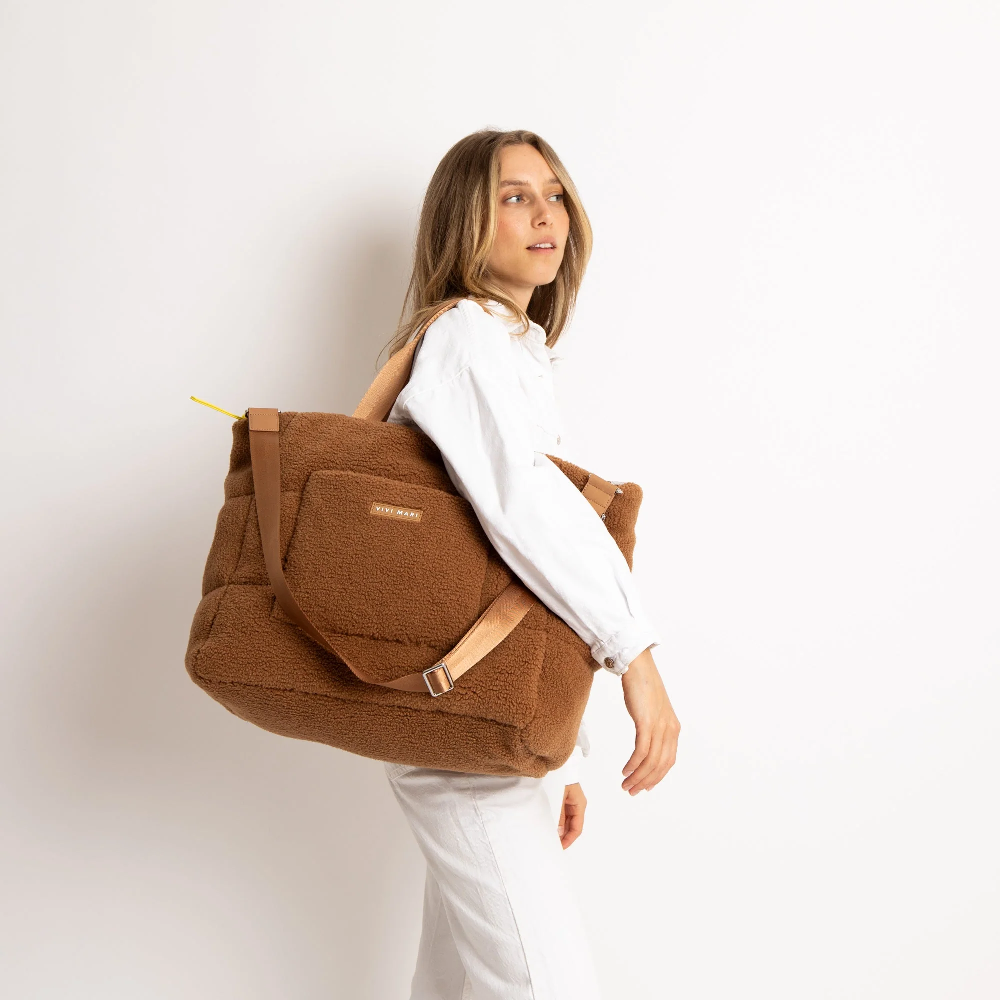 Teddy Tote Bag large + strap basic woven slim - caramel - Image 7
