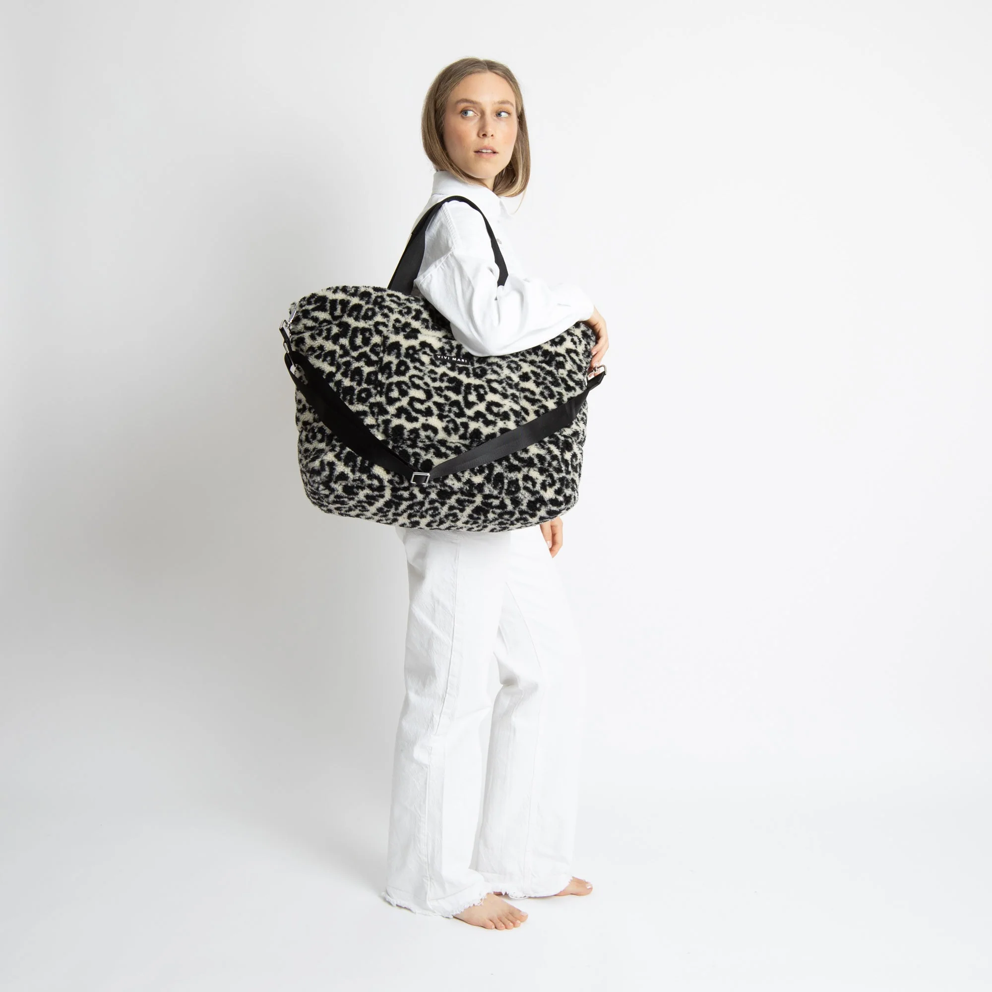 Teddy Tote Bag large + strap basic woven slim - leo splashes black/sand - Image 11
