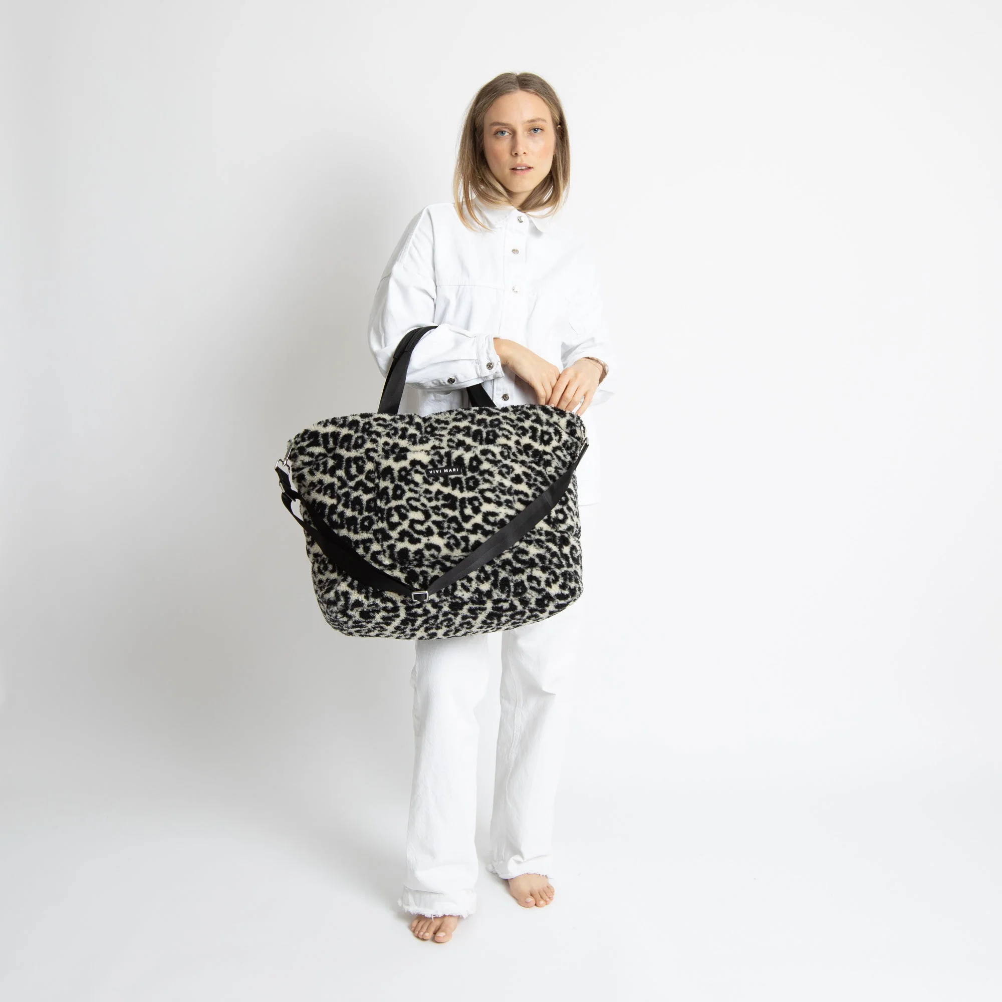 Teddy Tote Bag large + strap basic woven slim - leo splashes black/sand - Image 6