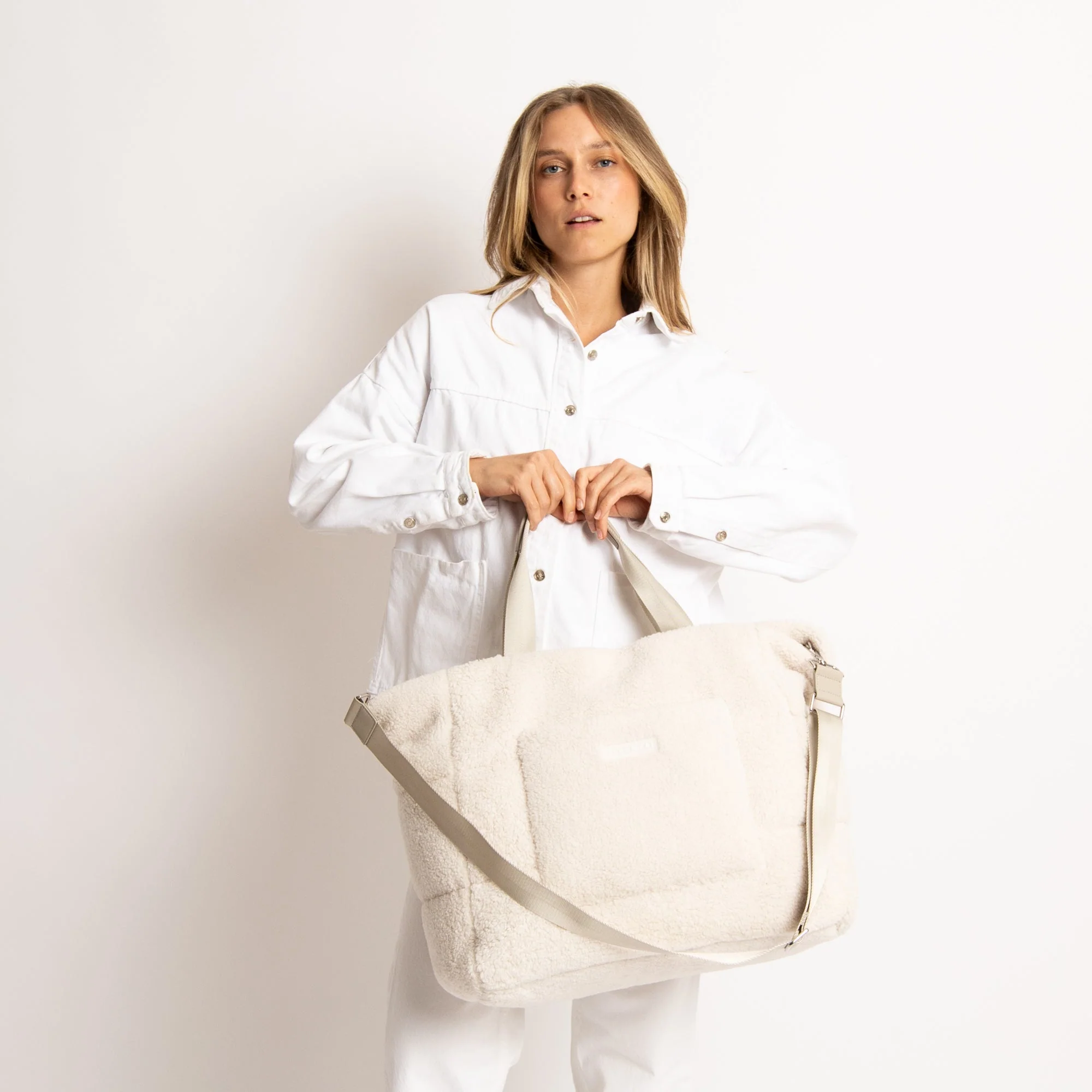 Teddy Tote Bag large + strap basic woven slim - sand - Image 10