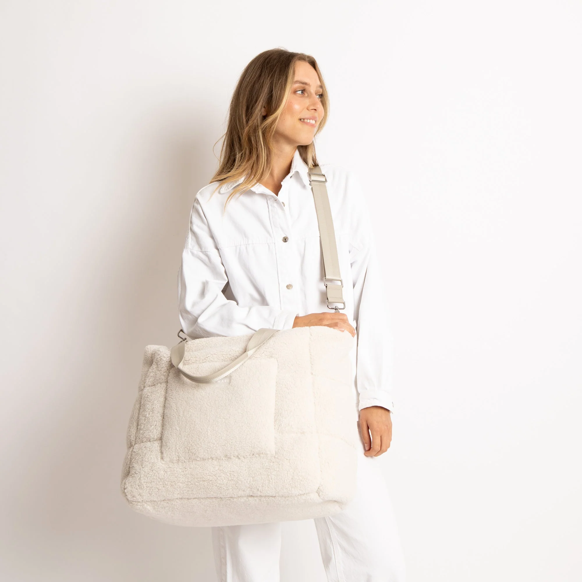 Teddy Tote Bag large + strap basic woven slim - sand - Image 5