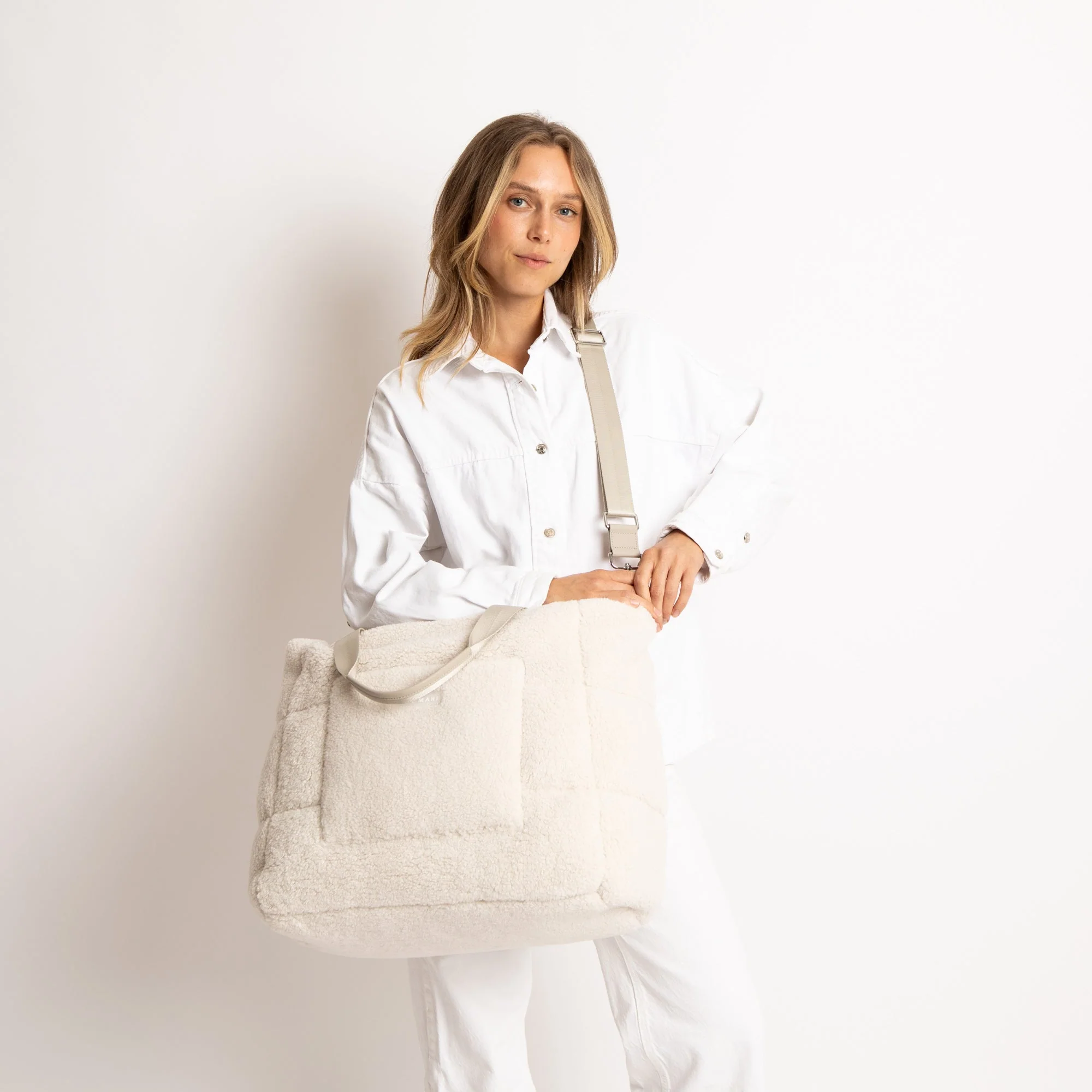 Teddy Tote Bag large + strap basic woven slim - sand - Image 7