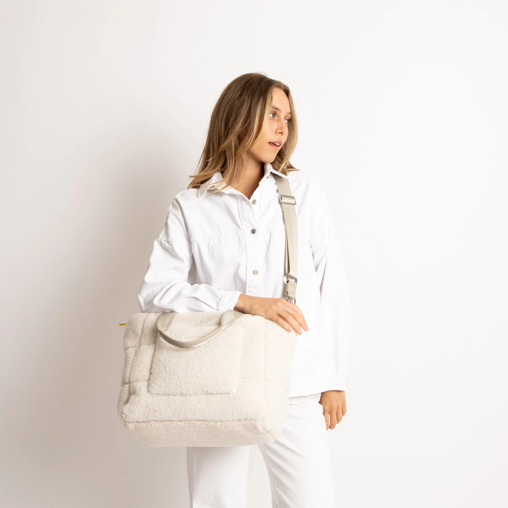 Teddy Tote Bag medium + strap basic woven slim - sand - Image 12