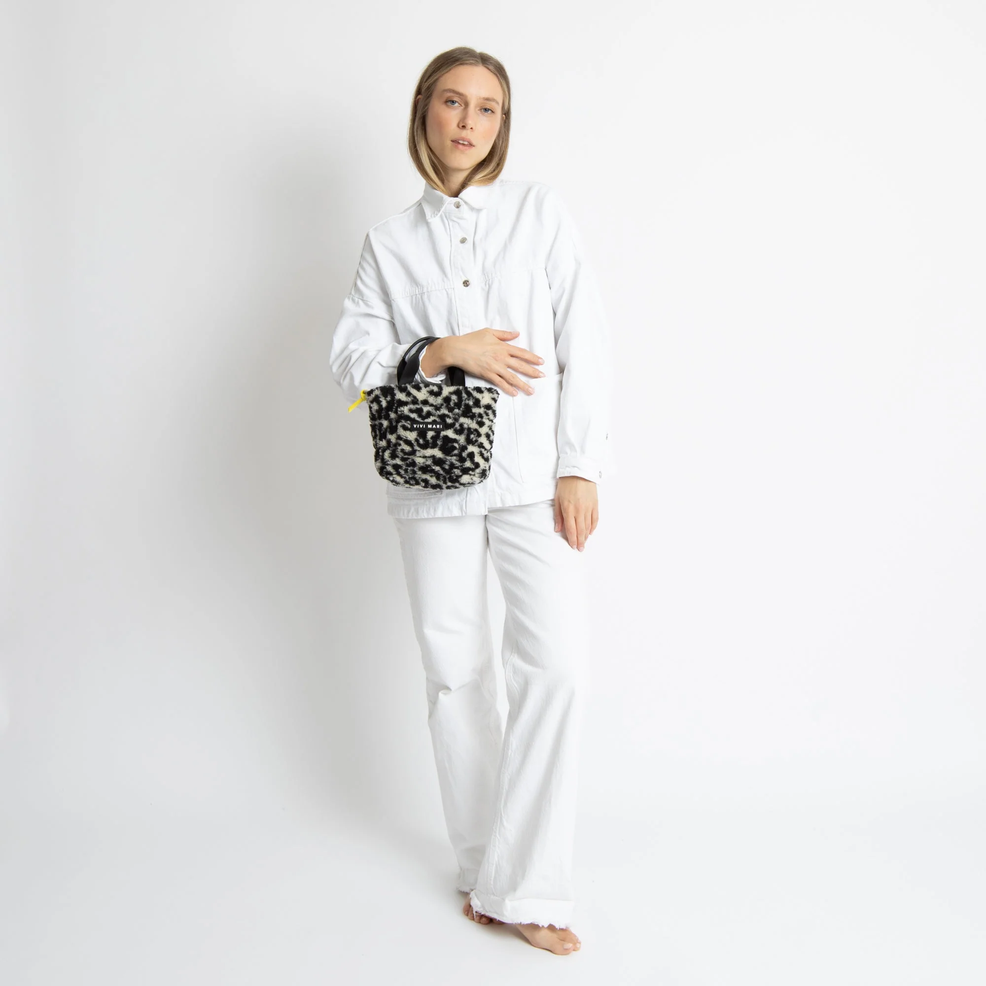 Teddy Tote Bag mini + strap basic woven slim - leo splashes black/sand - Image 12