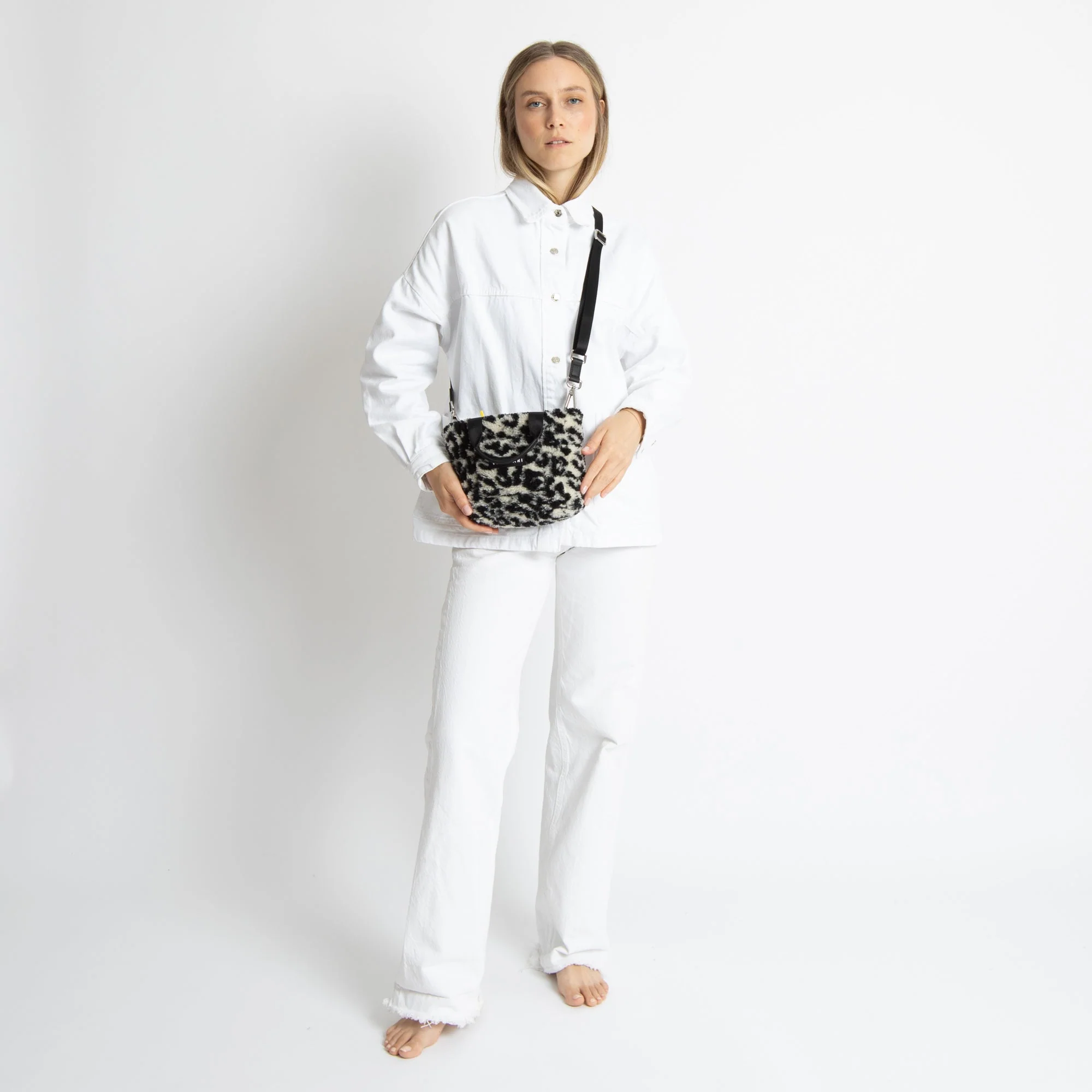 Teddy Tote Bag mini + strap basic woven slim - leo splashes black/sand - Image 2