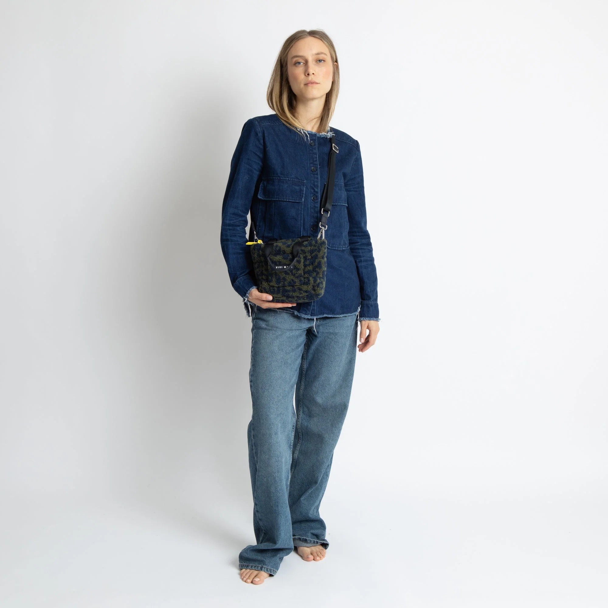 Teddy Tote Bag mini + strap basic woven slim - leo splashes navy/olive - Image 11