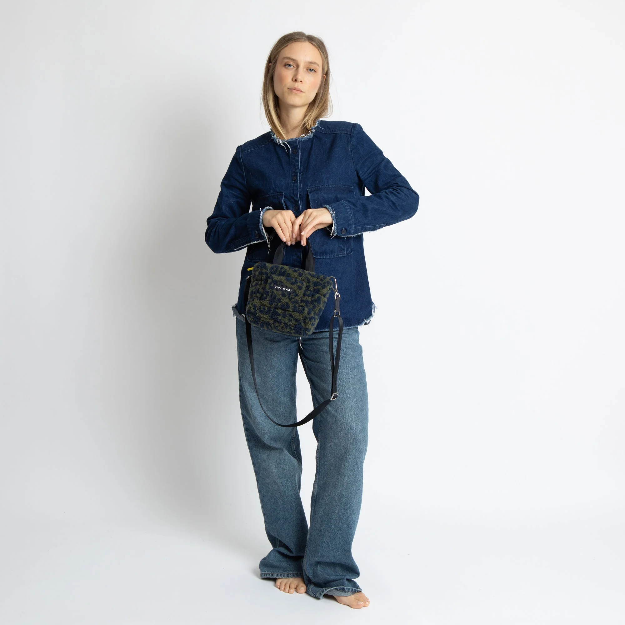 Teddy Tote Bag mini + strap basic woven slim - leo splashes navy/olive - Image 2