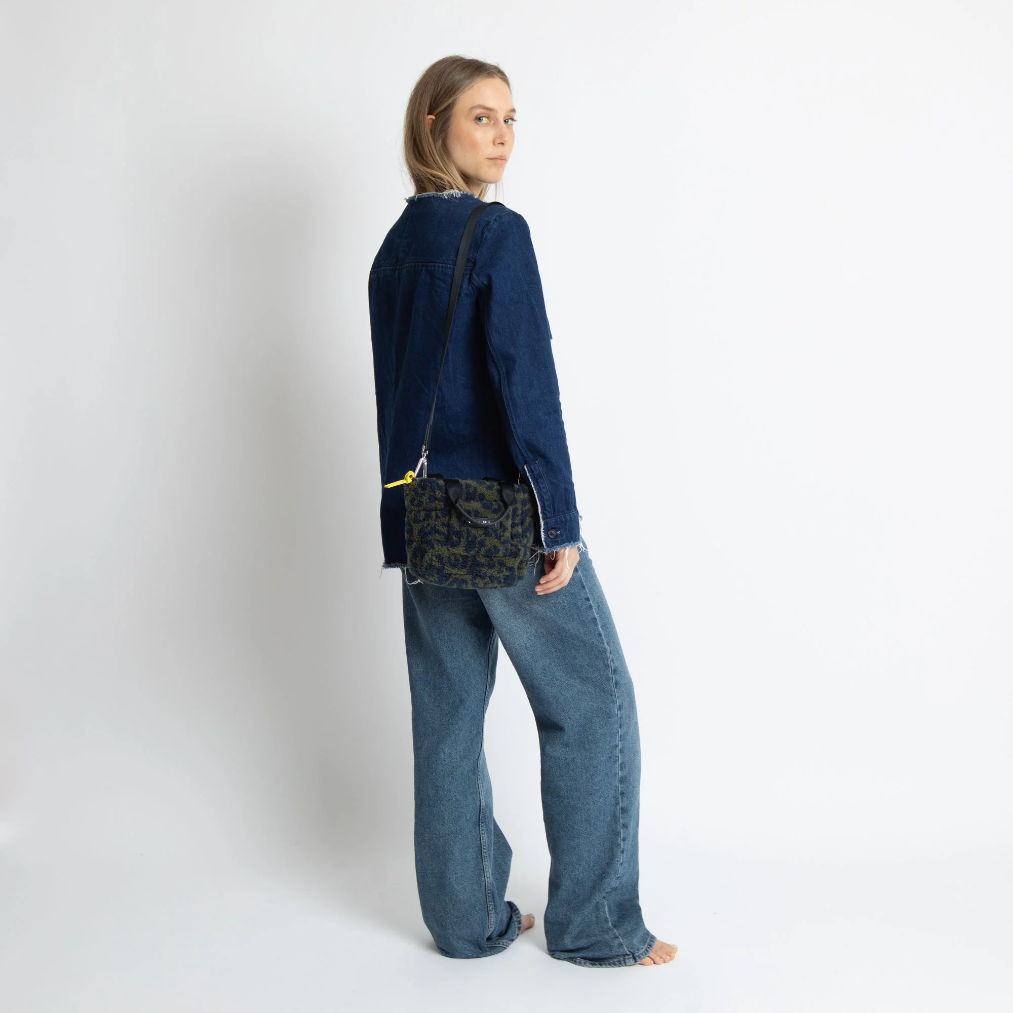 Teddy Tote Bag mini + strap basic woven slim - leo splashes navy/olive - Image 6