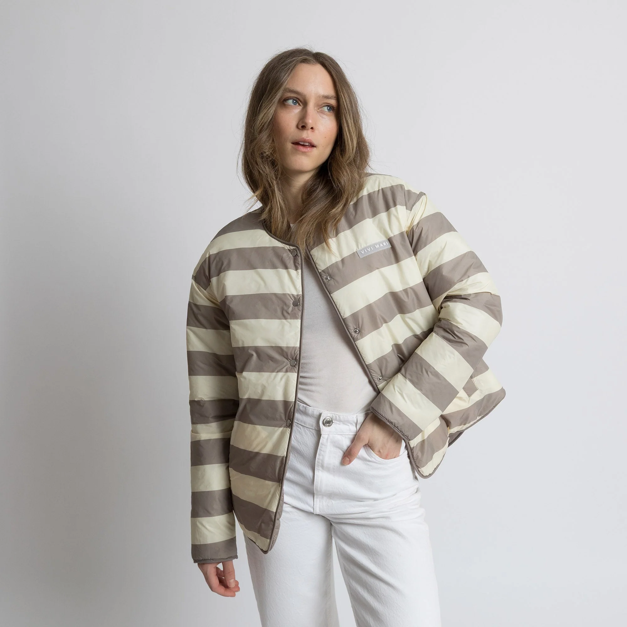 Ultra Light Puffer Jacket mushroom/bold stripes mushroom-sand - Image 3